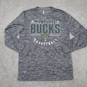 Milwaukee Bucks Shirt Mens Medium Gray NBA Unk Polyester Long Sleeve Pullover